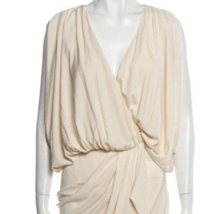 HAUTE HIPPIE DRAPED V-NECK SLEEVELESS  MIDI GRECIAN DRESS XS